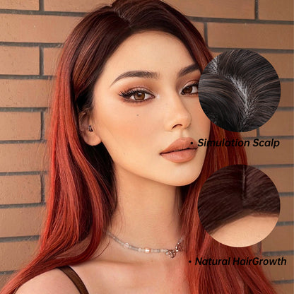 28 Inch Brown Ombre Red Long Straight wigs for Women WL1046-1