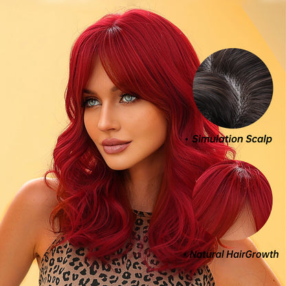 Delivery From US | 18 Inch Red Wavy Bob With Bangs for Women WL1048-1