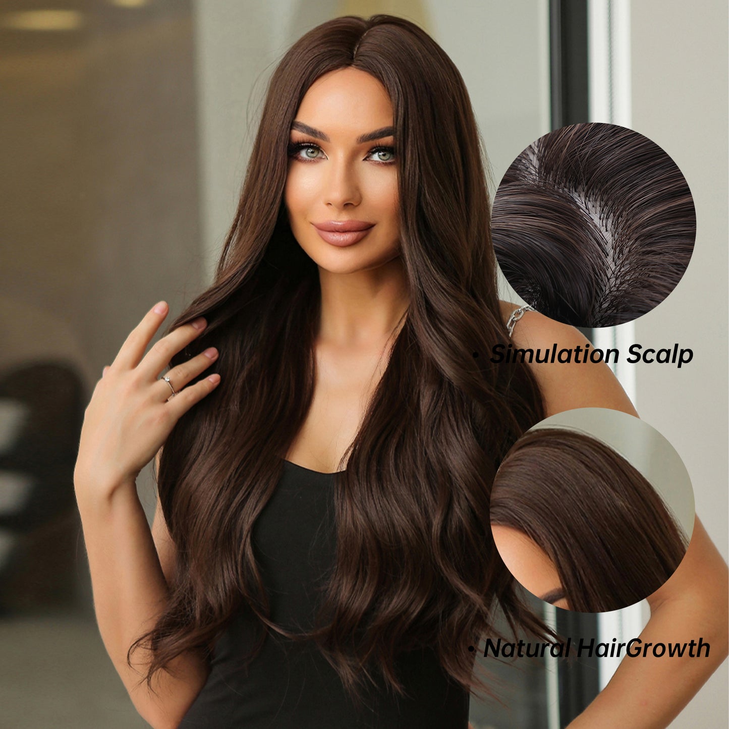 26 Inch Dark Bronwn Long Wavy Wigs for Women LC475-1