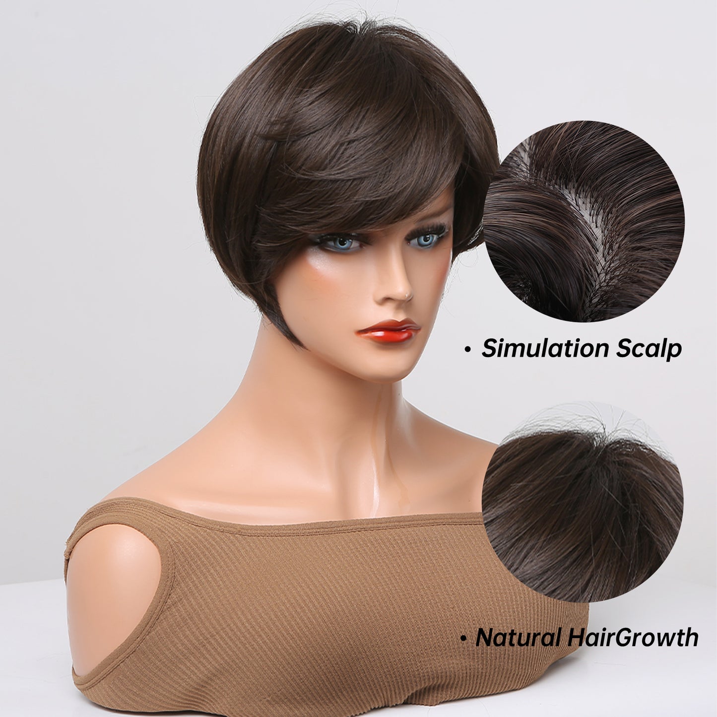 8 Inch Dark Brown Pixie Cut Wig Synthetic Heat Resistant Wig SS179-2