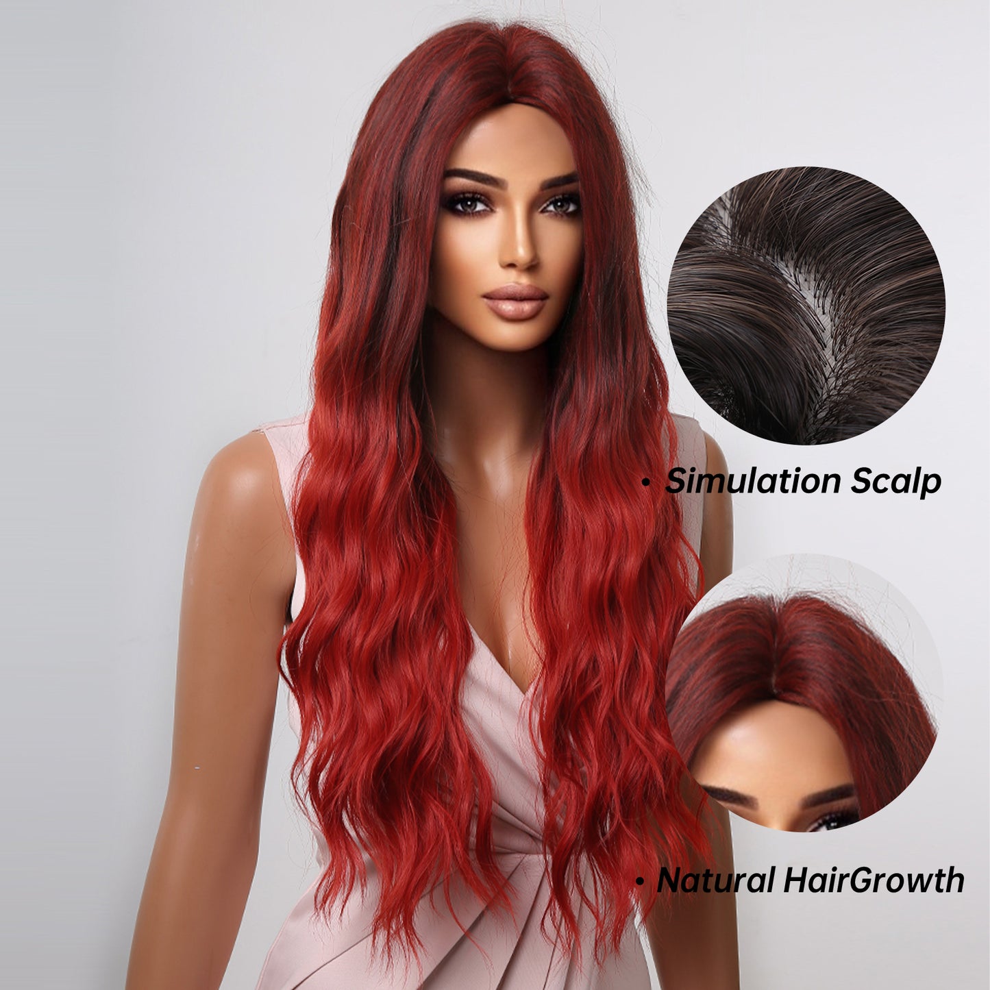 Delivery From US | 30 inch Long Red Wavy Wig for Women MA2043-1