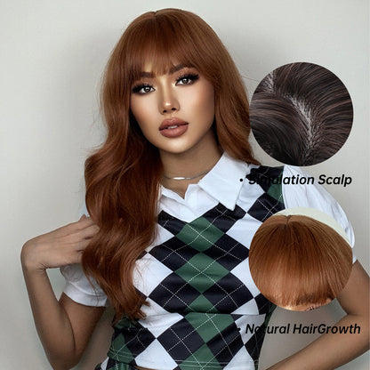 22 Inch Dark Orange Long Wavy Wigs for Women LC034-1