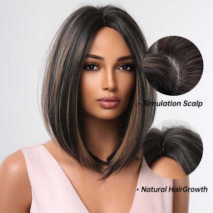 Delivery From US | 14 inch Black Mixed Brown Bob for Women MA2038-1