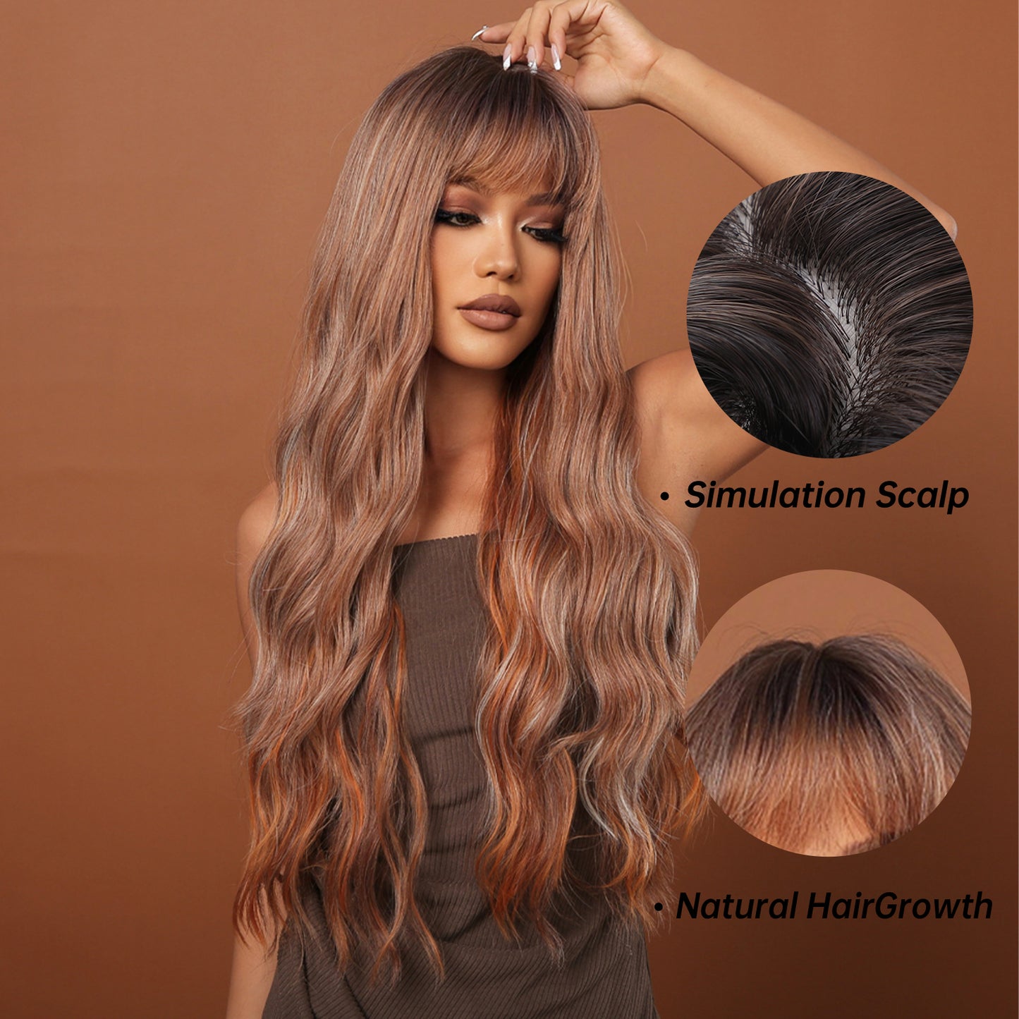 Delivery From US | 30 inch Long Brown Mixed Blonde Wavy Wig for Women MA2039-1