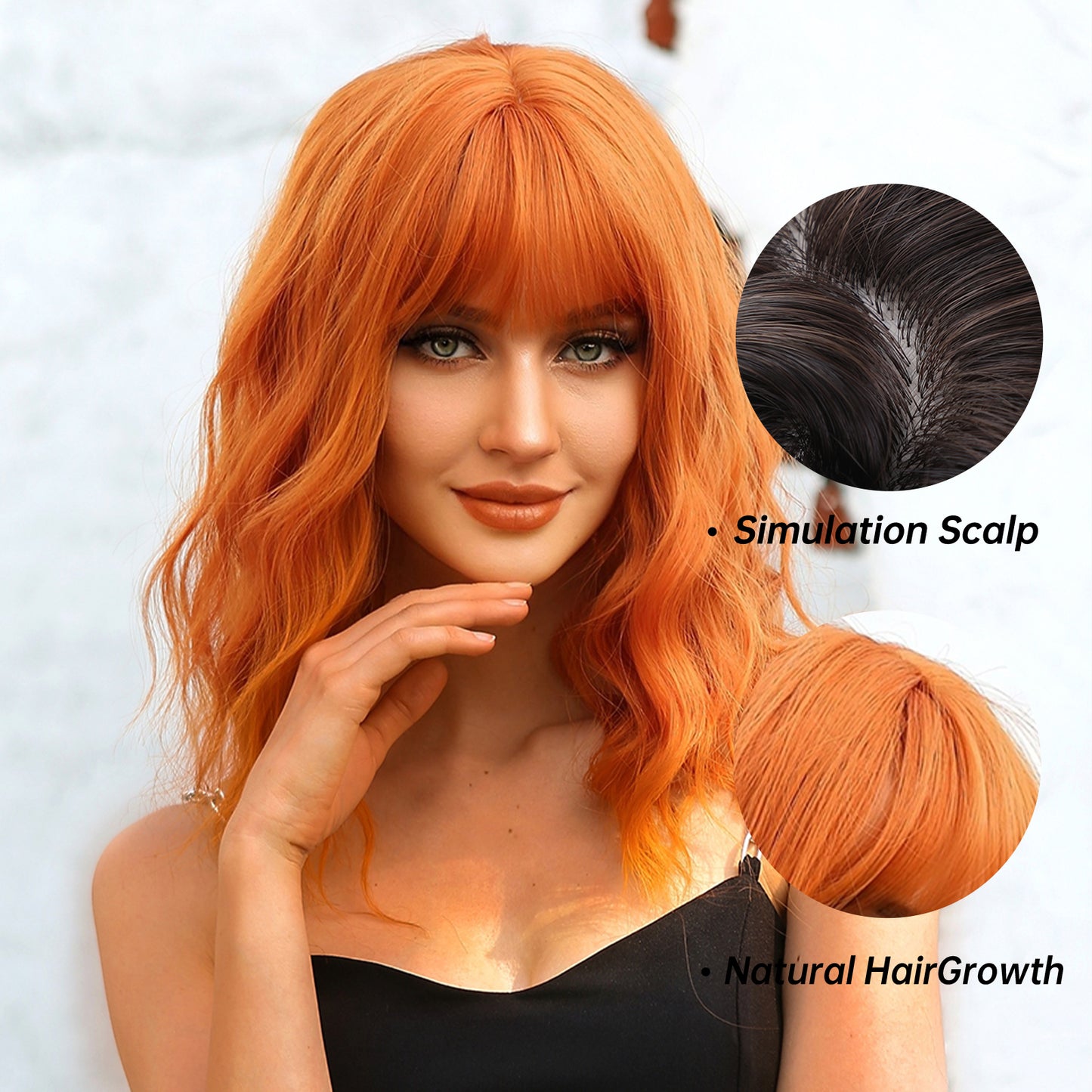 16 Inch Orange Wavy Bob wigs for Women WL1006-1