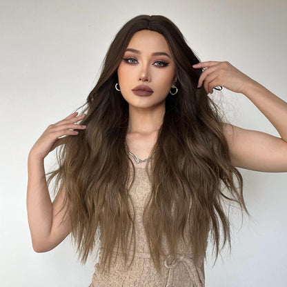 28 inches wave long hair ombre brown fashion wig LC179-1