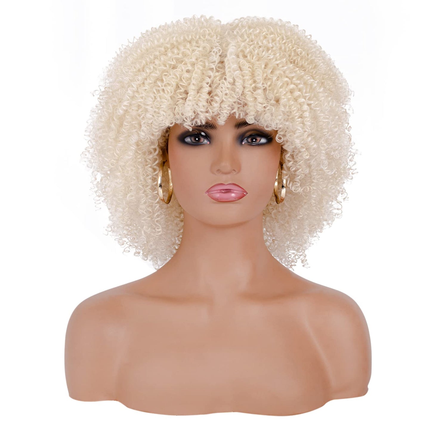 16 inches Synthetic Short Hair Afro Kinky Curly Wigs With Bangs