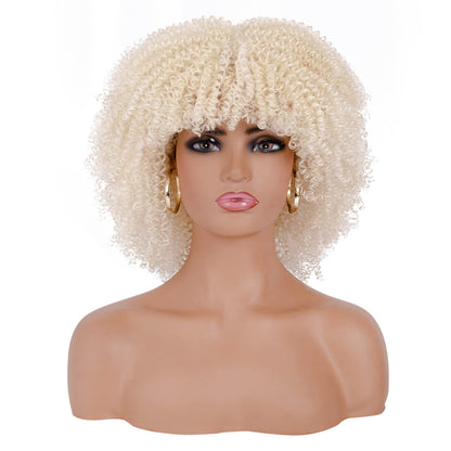 16 inches Synthetic Short Hair Afro Kinky Curly Wigs With Bangs