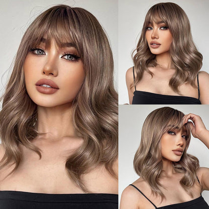 Delivery From US | 16 Inch Brown Ombre Wavy Wigs for Women LC1006-1