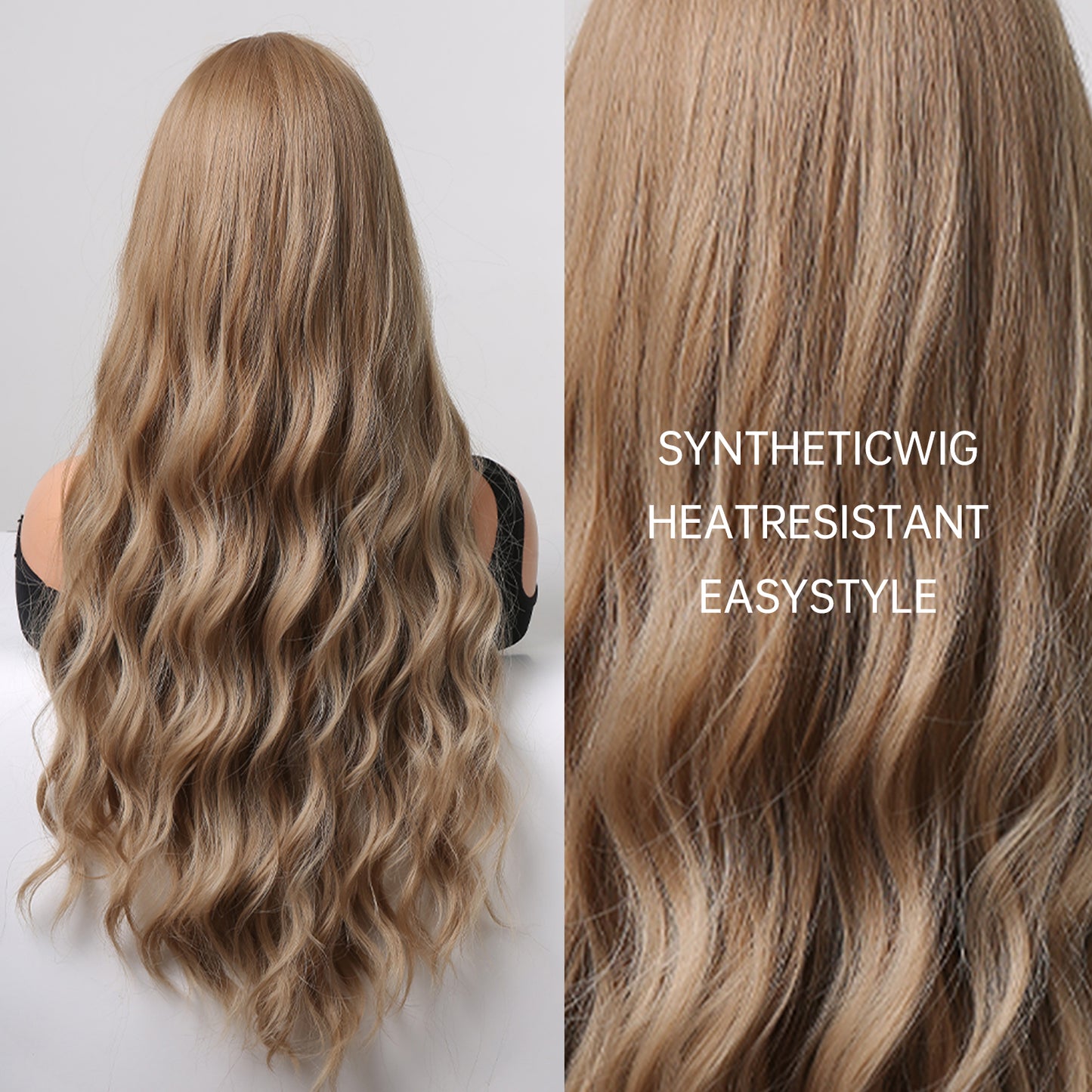 26 Inch Long Blonde With Bangs Wavy Wig Synthetic Heat Resistant Wig LC255-3