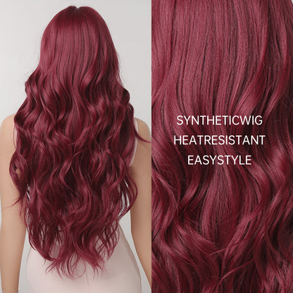 Delivery From US | 26 Inch Wine Red Long Curly Wavy Wigs with Bangs for Women MA2074-1