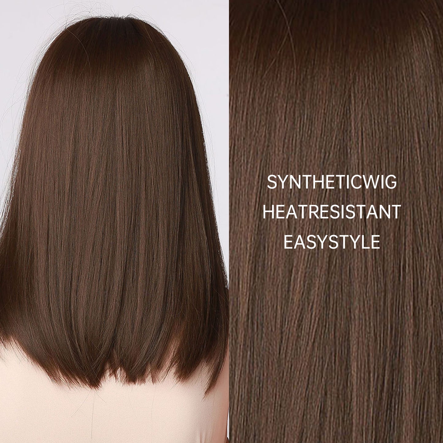 Delivery From US | 16 Inch Medium Length Straight Dark Brown Wig With Bangs Synthetic Heat Resistant Wig LC5056-1