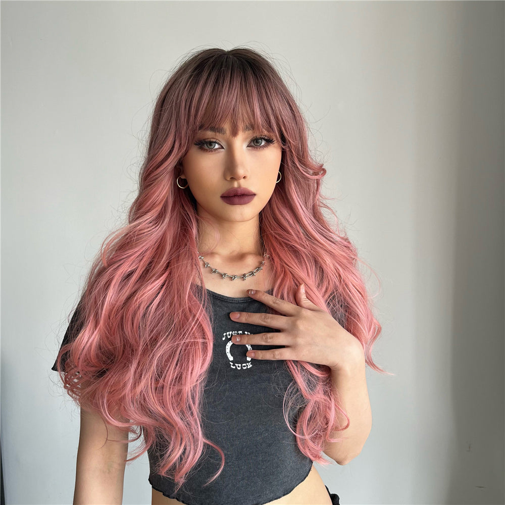 26inches ombre pink wave long hair  fashion wig LC6018