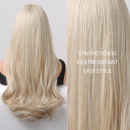 24 Inch Long Platinum Wavy Wig With Bangs Synthetic Heat Resistant Wig LC5038-1