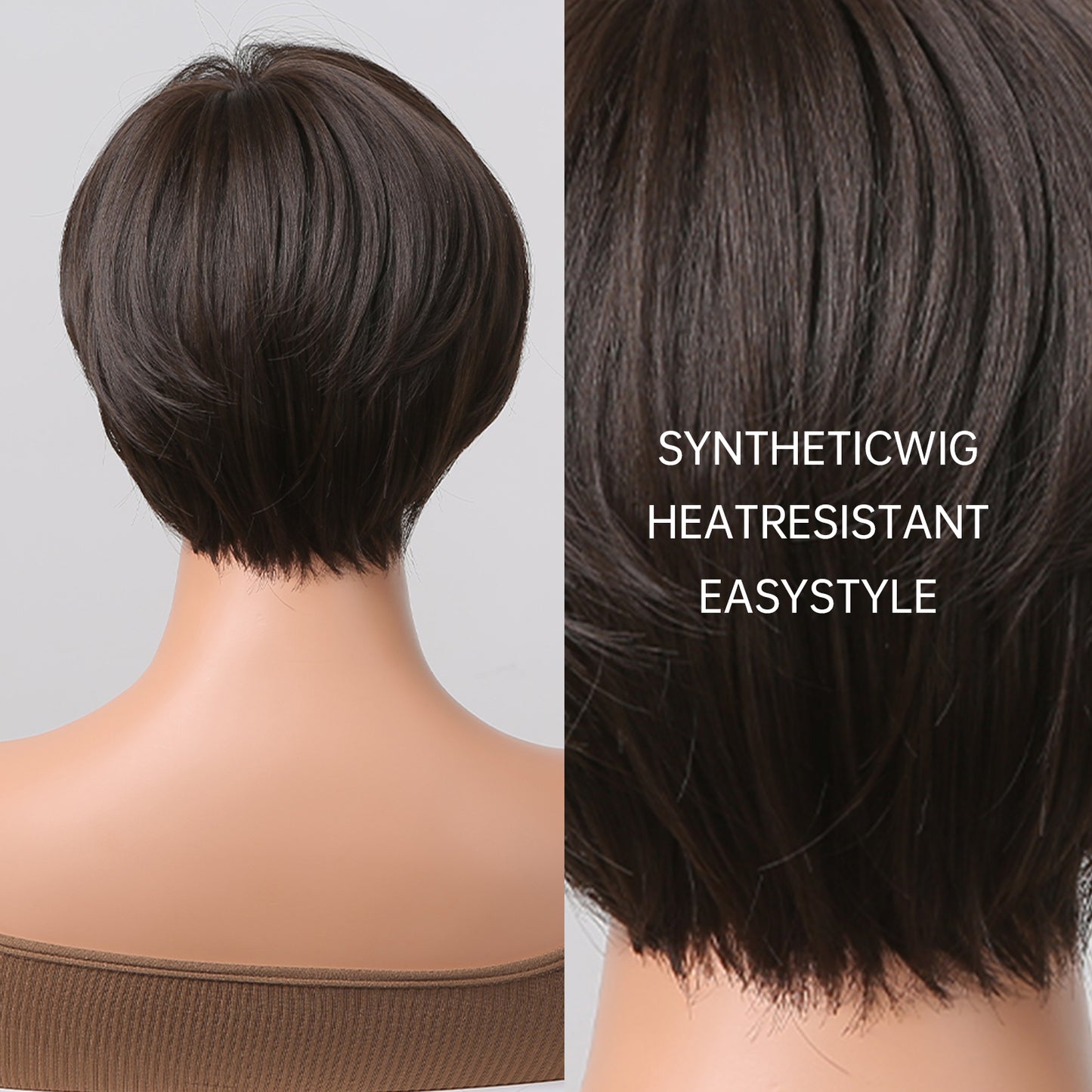 8 Inch Dark Brown Pixie Cut Wig Synthetic Heat Resistant Wig SS179-2