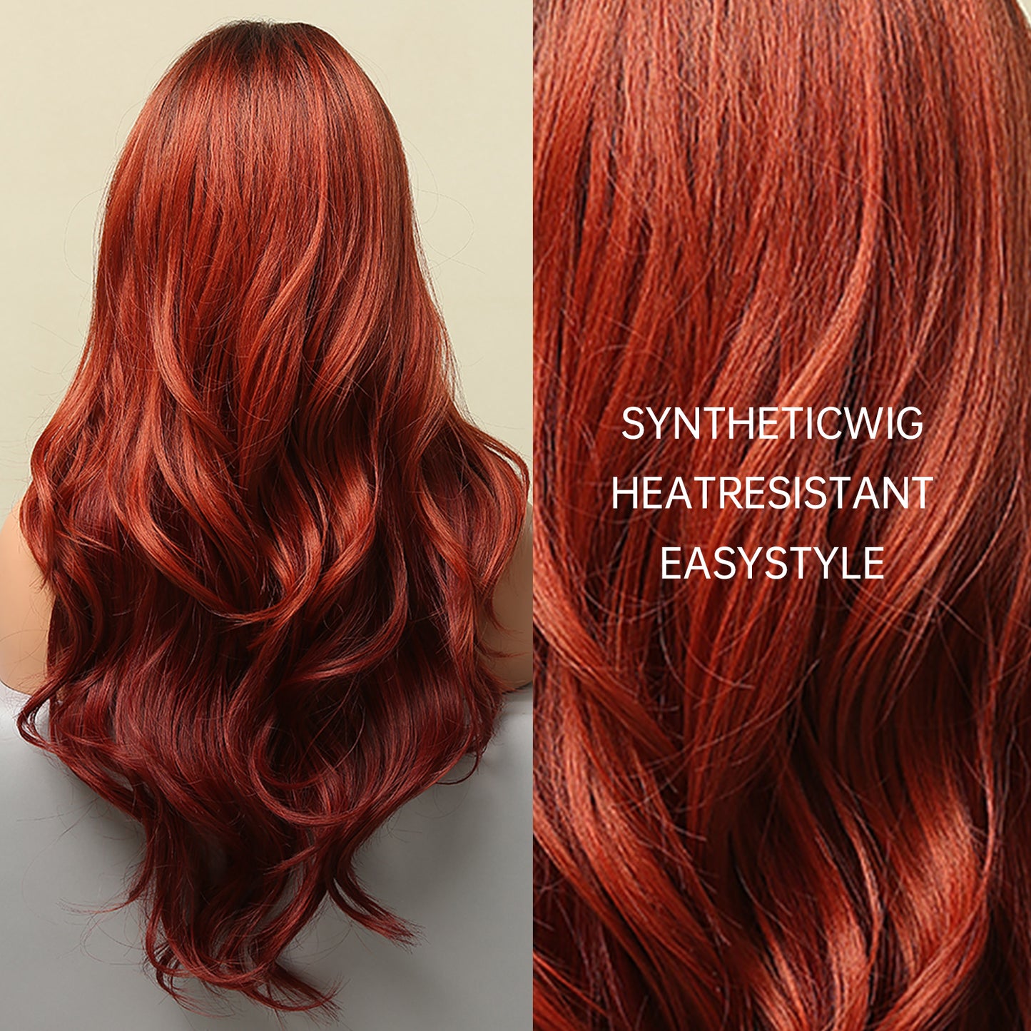 28 Inch Long Dark Red Wavy Wig With Bangs Synthetic Heat Resistant Wig LC5221-1