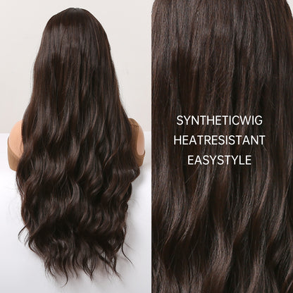 26Inch Long Dark Brown Wavy Wig Middle Part Synthetic Heat Resistant Wig LC5036-1