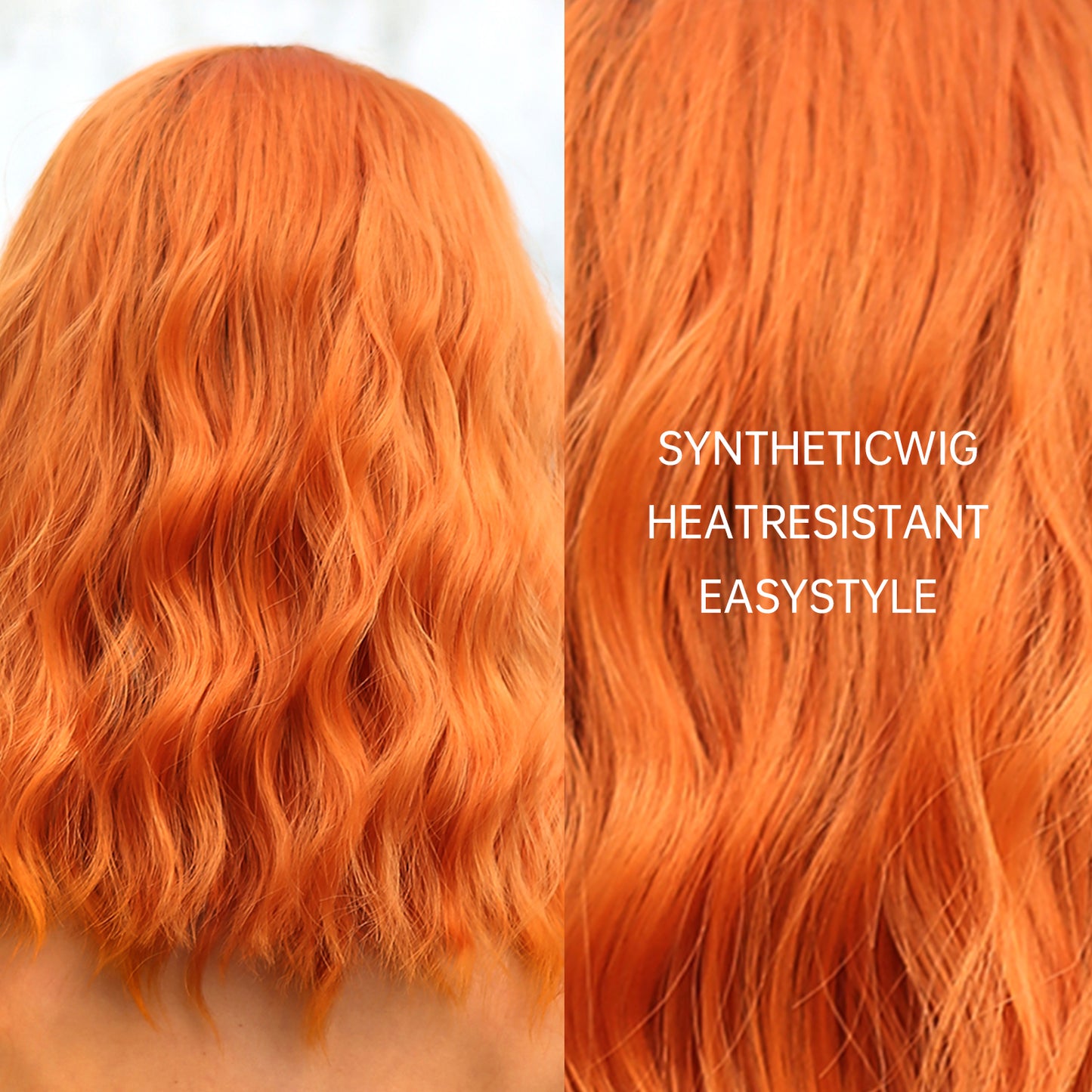 16 Inch Orange Wavy Bob wigs for Women WL1006-1