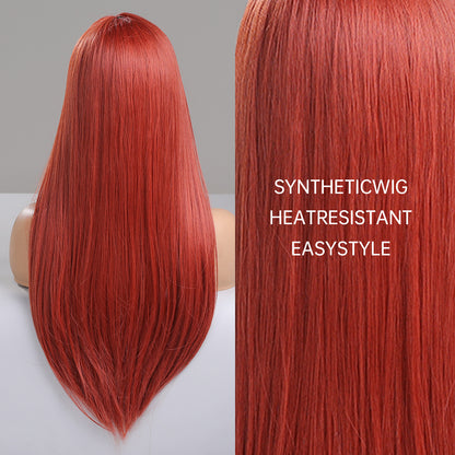 24 Inch Long Red Straight Wig With Bangs Synthetic Heat Resistant Wig LC5021-1