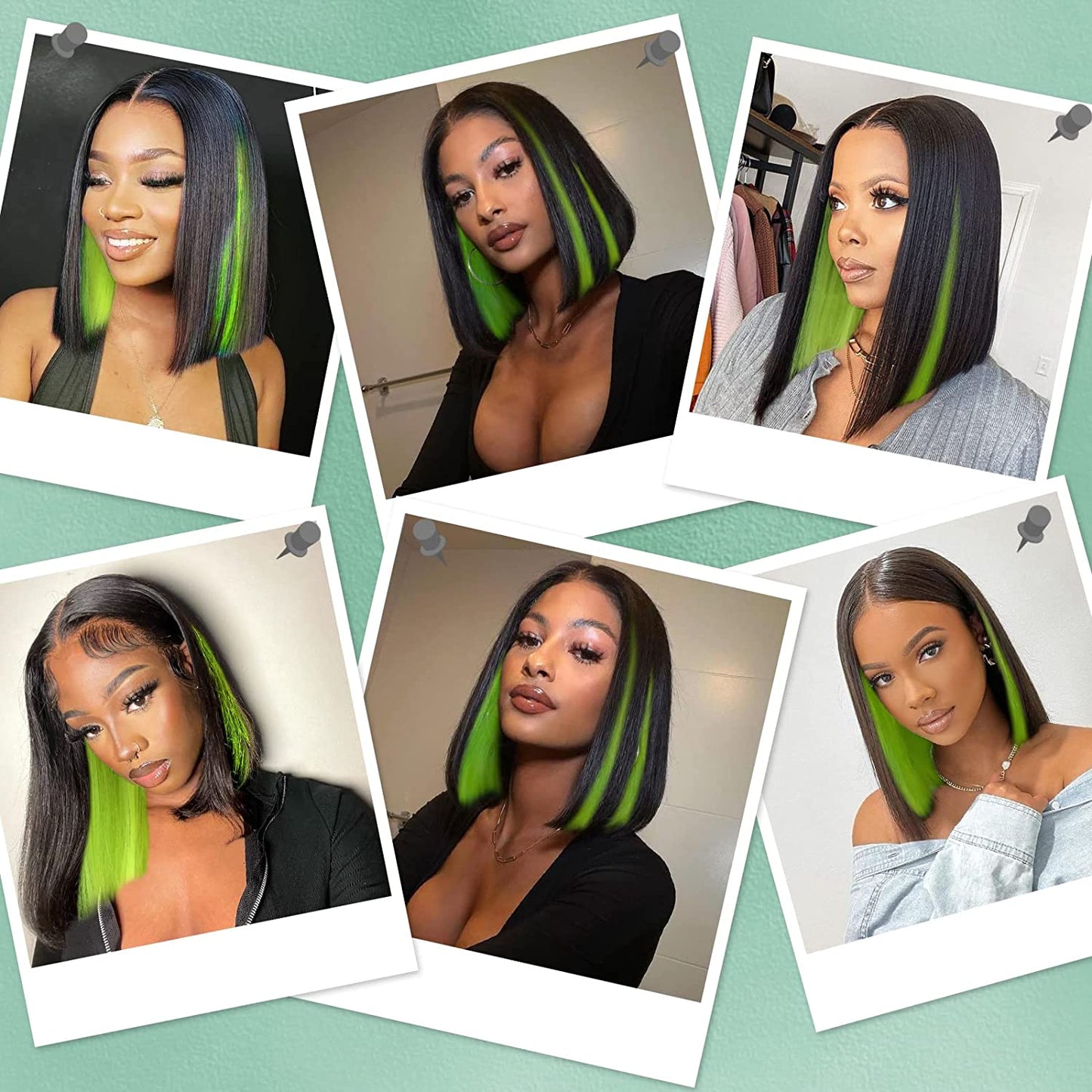 14 inches Green Highligt Short Synthetic Bob Wig