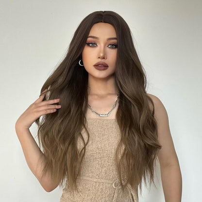 28 inches wave long hair ombre brown fashion wig LC179-1