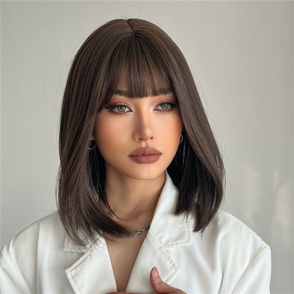 14inches straight and black-brown hair for women wig ss189