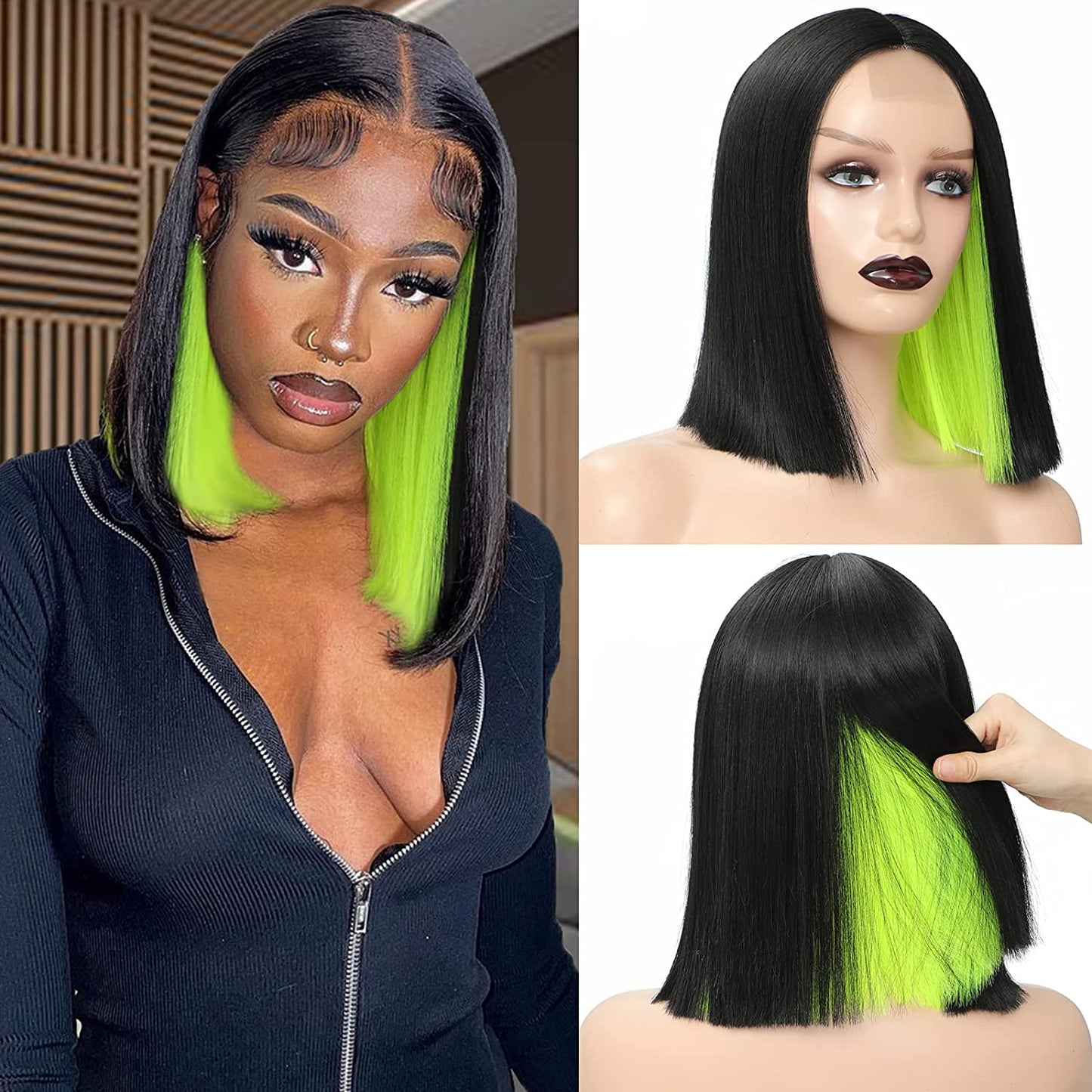 14 inches Green Highligt Short Synthetic Bob Wig