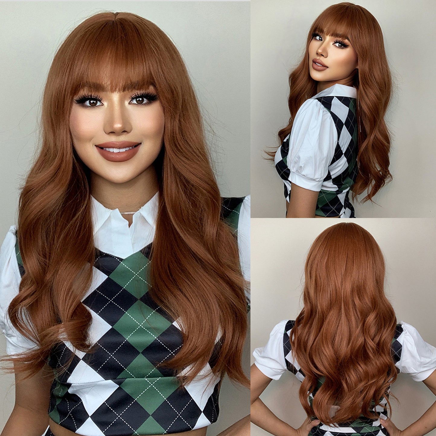 22 Inch Dark Orange Long Wavy Wigs for Women LC034-1