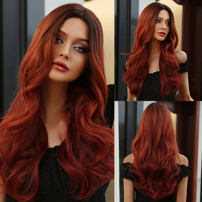 24 Inch Brown Ombre Red long Wavy Wigs for Women LC5221-1