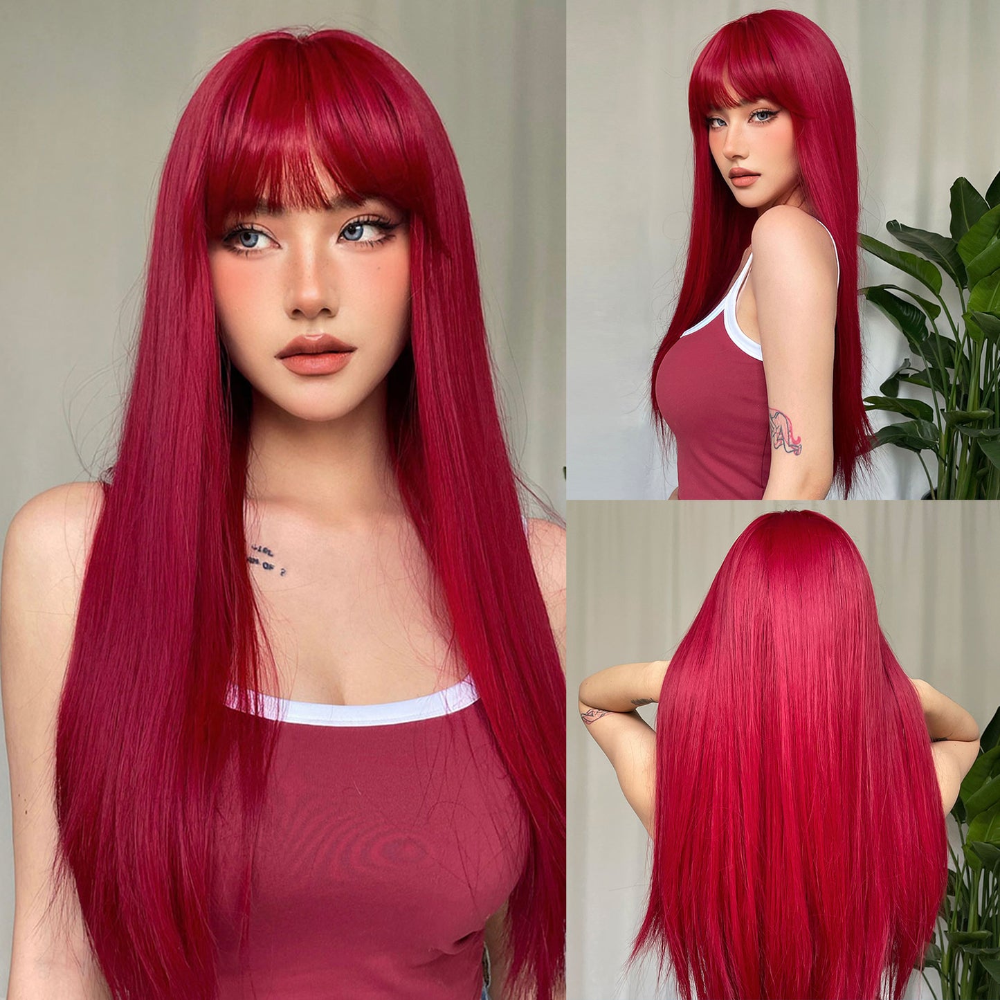 26Inch Red Long Straight Wigs for Women WL1085-1