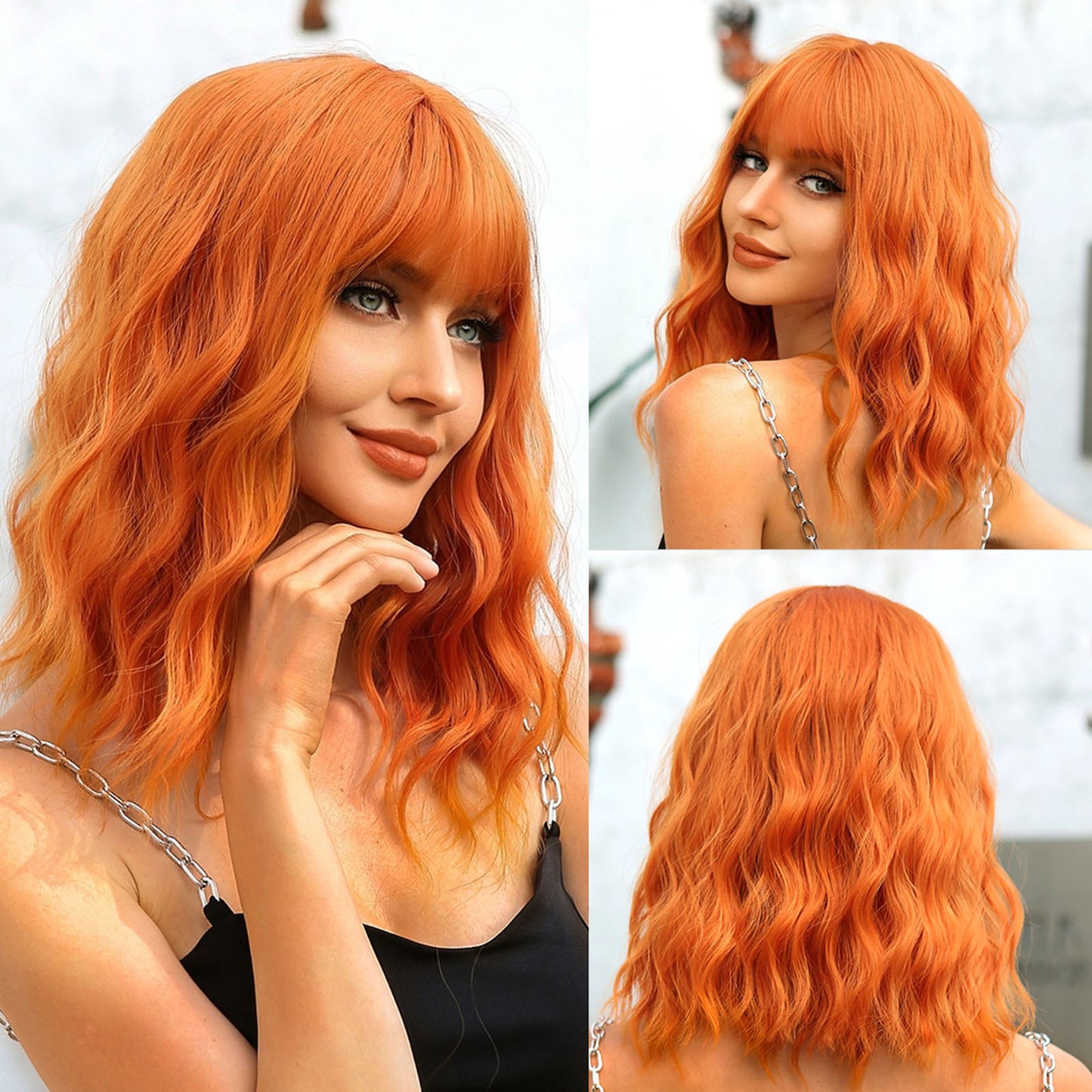 16 Inch Orange Wavy Bob wigs for Women WL1006-1