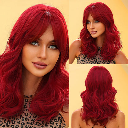 Delivery From US | 18 Inch Red Wavy Bob With Bangs for Women WL1048-1