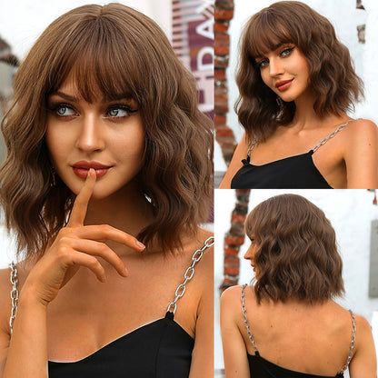 Delivery From US | 14 Inch Brown Wavy Bob wigs for Women SS170-4