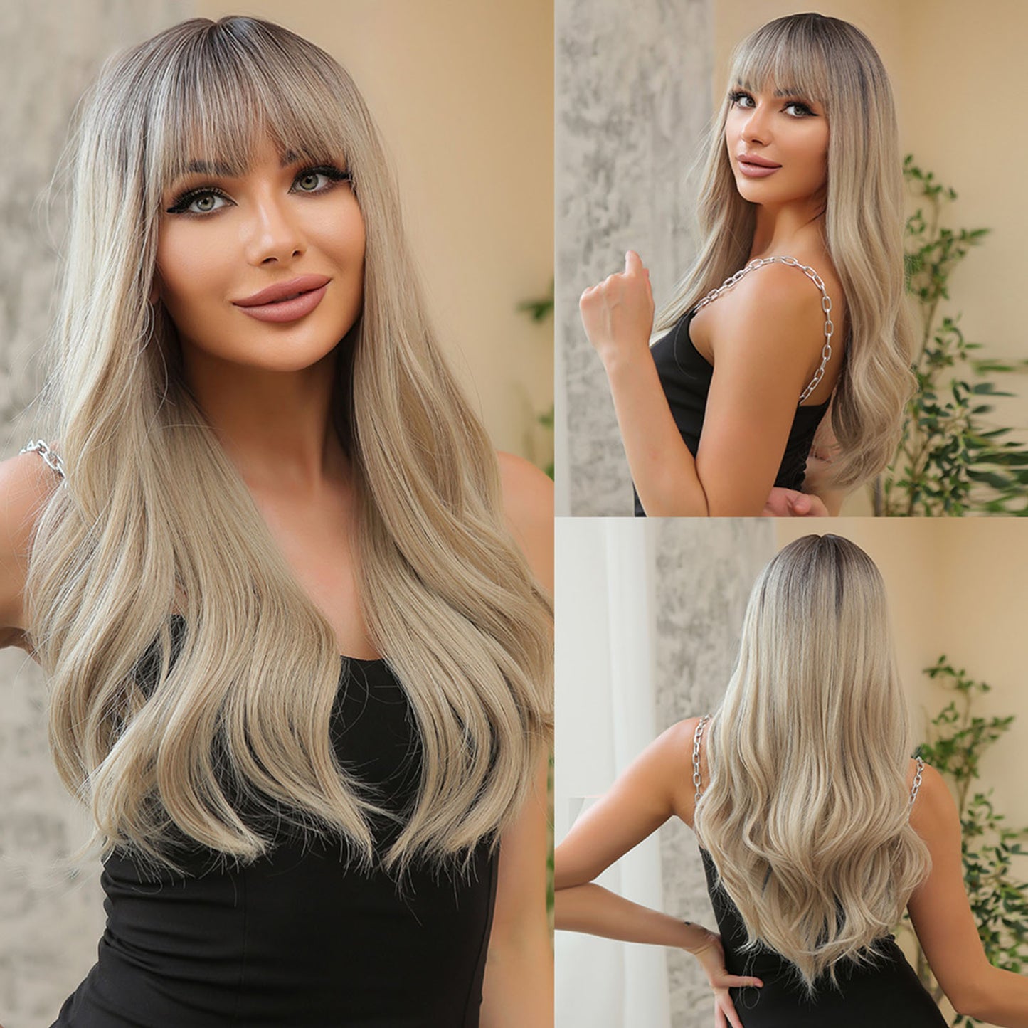 26 Inch Gray Long Straight Hair With Bangs for Women WL1021-1