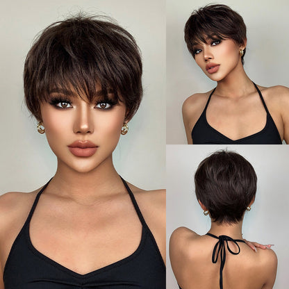 Delivery From US | 8 inch Dark Brown Pixie Cut for Women SS193-1