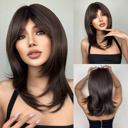 Delivery From US | 18 Inch Brown Long hair Wigs for Women LC242-6