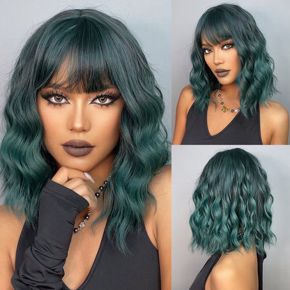 16 Inch Green Ombre Wavy BOB wigs for Women SS170-1