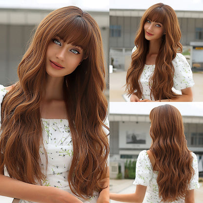 28 Inch Long Brown Wavy Wigs With Bangs for Women WL1068-1