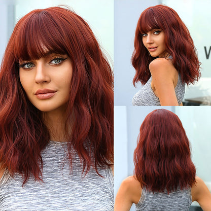 16 Inch Dark Red Wavy Bob wigs for Women WL1065-1