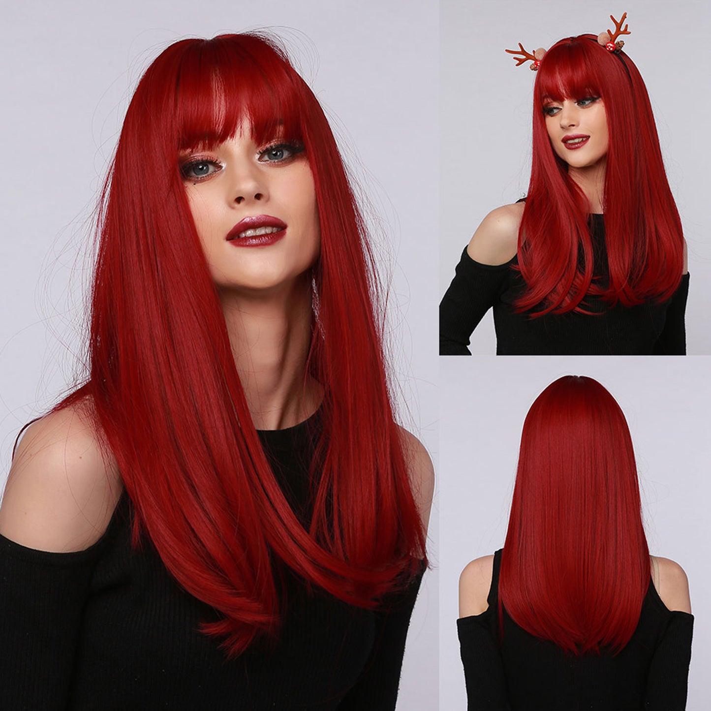 24 Inch Red Long Straight Wigs for Women LC6044-1