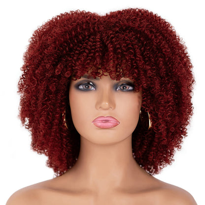 16 inches Synthetic Short Hair Afro Kinky Curly Wigs With Bangs