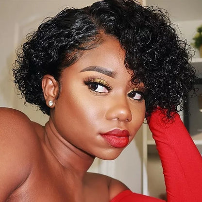 13 x1 pixie cut short curly lace frontal human hair wig