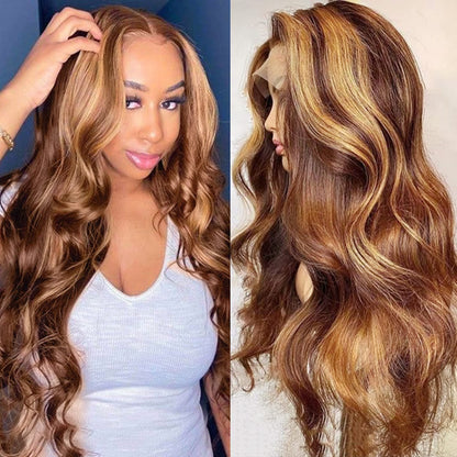 13x4 Highlight Straight & Bodywave Lace Frontal Human Hair Wig with 180% & 210% Density