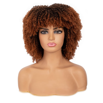 16 inches Synthetic Short Hair Afro Kinky Curly Wigs With Bangs