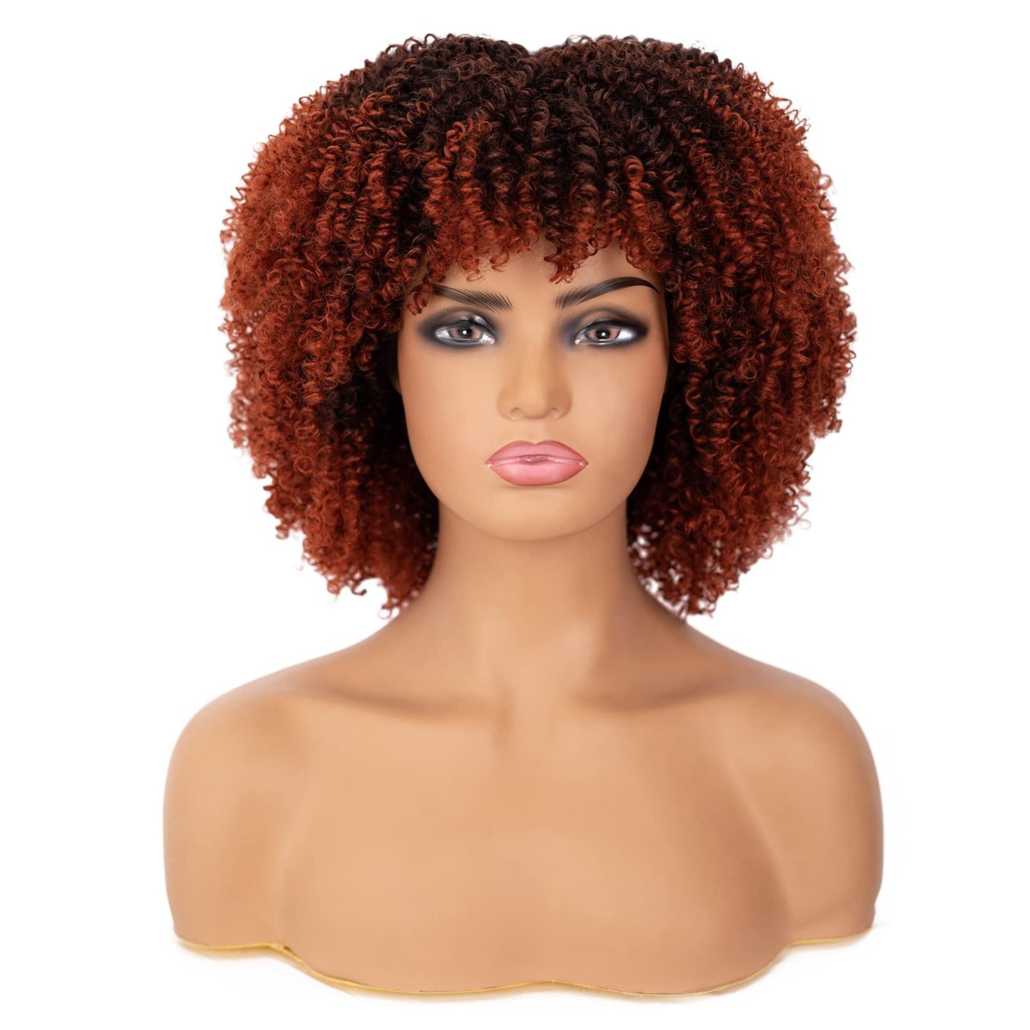 16 inches Synthetic Short Hair Afro Kinky Curly Wigs With Bangs