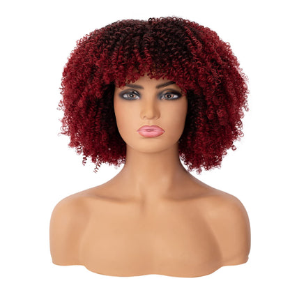 16 inches Synthetic Short Hair Afro Kinky Curly Wigs With Bangs