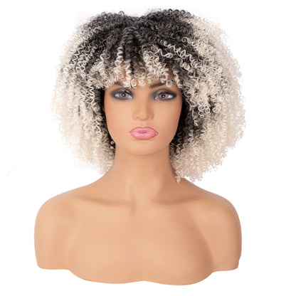 16 inches Synthetic Short Hair Afro Kinky Curly Wigs With Bangs