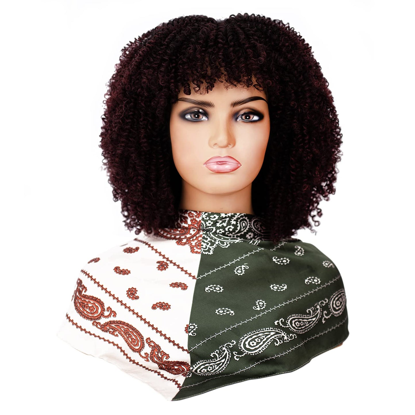 16 inches Synthetic Short Hair Afro Kinky Curly Wigs With Bangs