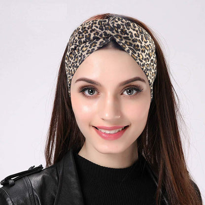 [Gift]Women Headbands Headwrap Yoga Workout Sport Thick Head Bands Stretchy Hair Bands Solid Color (M, Leopard)