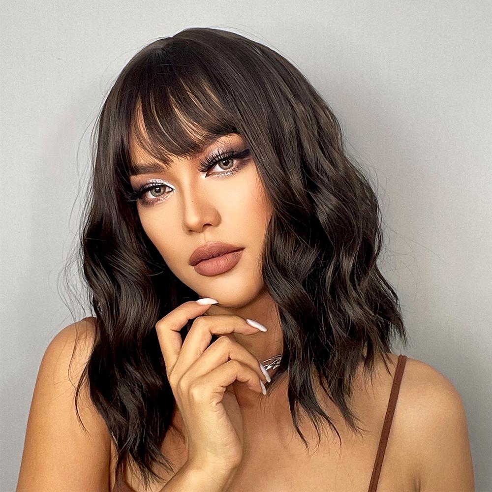 Delivery From US | 14 Inch Brown Wavy Bob wigs for Women LC210-4